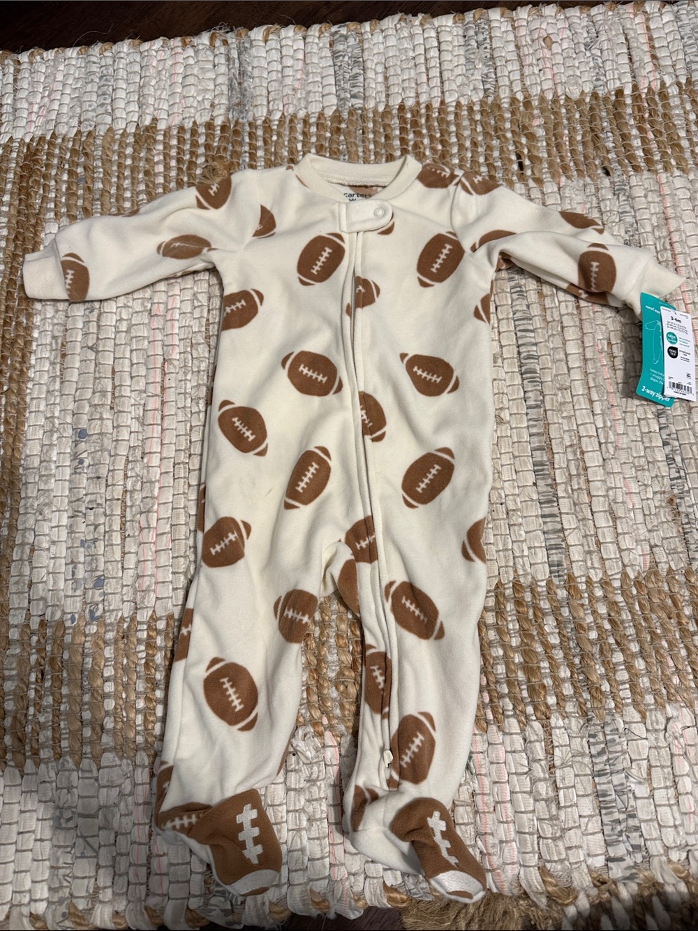 NWT Carter's Football Fleece Footed One-Piece